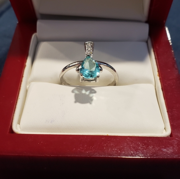 Blue Aquamarine white CZ 925 silver ring - Picture 8 of 9
